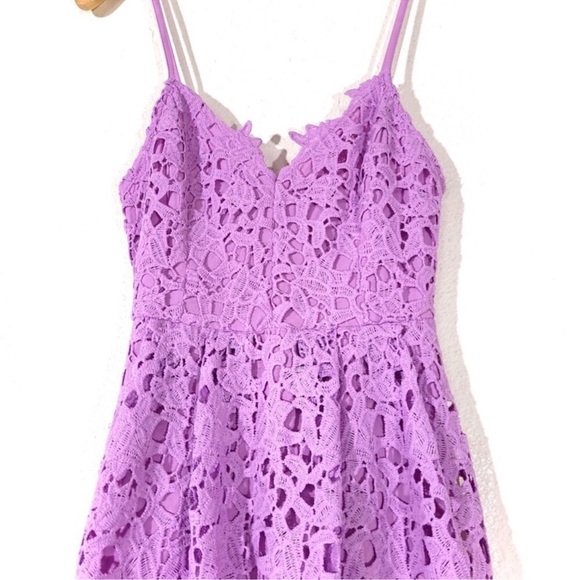 NEW ASTR Sheer Lace V Neck A Line Fit and Flare Midi Dress Orchid Purple XS - Picture 5 of 13